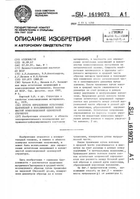 Способ определения остаточных напряжений в боралюминиевой волокнистой композиционной одномерной структуре (патент 1619073)