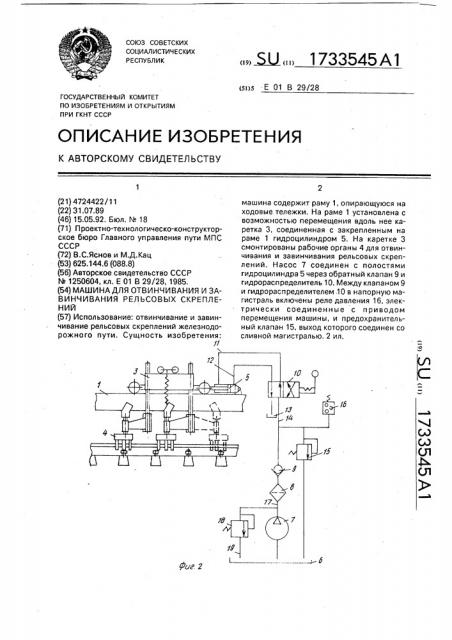 Машина для отвинчивания и завинчивания рельсовых скреплений (патент 1733545)