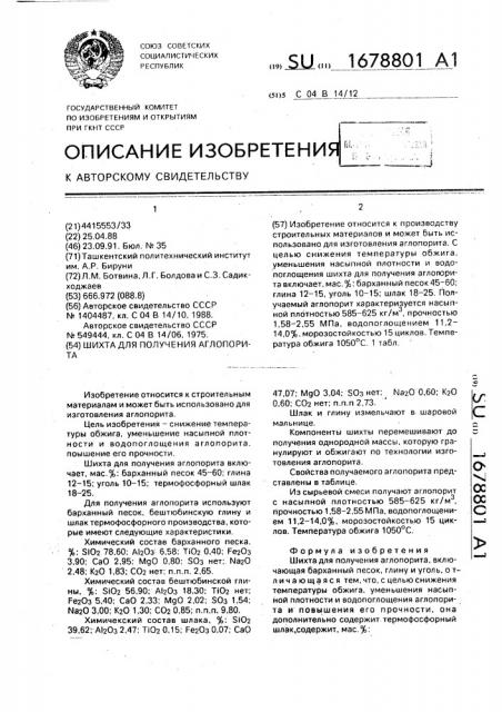 Шихта для получения аглогорита (патент 1678801)