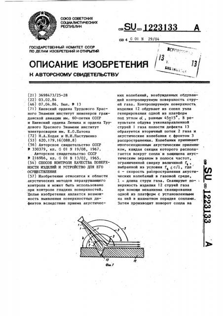 Способ контроля качества поверхности изделий и устройство для его осуществления (патент 1223133)