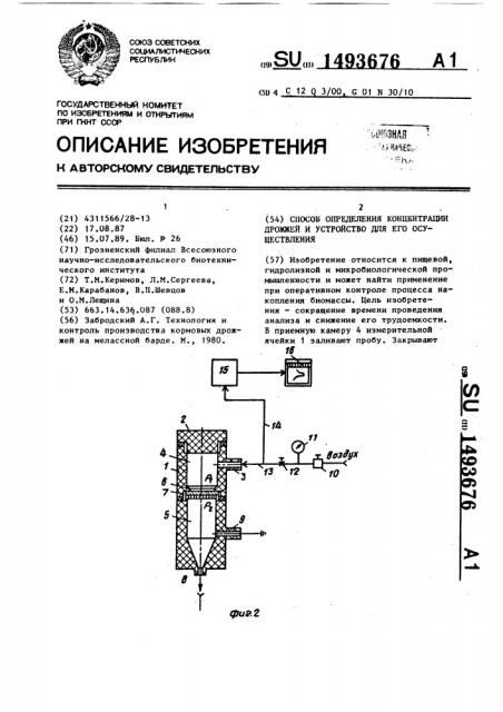 Способ определения концентрации дрожжей и устройство для его осуществления (патент 1493676)