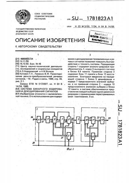 Система бинарного кодирования и декодирования сигналов (патент 1781823)