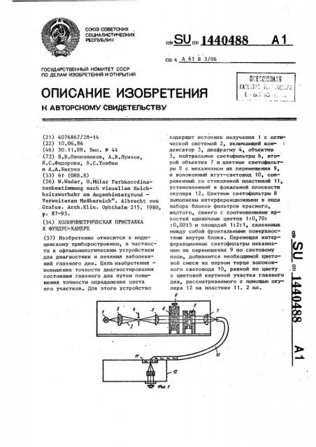 Колориметрическая приставка к фундус-камере (патент 1440488)