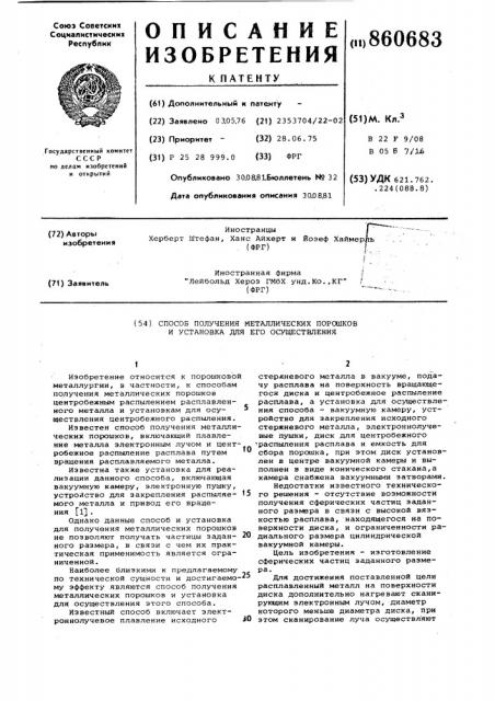 Способ получения металлических порошков и установка для его осуществления (патент 860683)