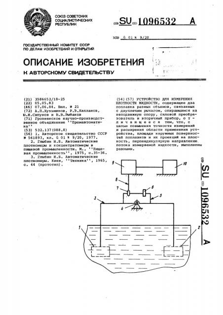 Устройство для измерения плотности жидкости (патент 1096532)