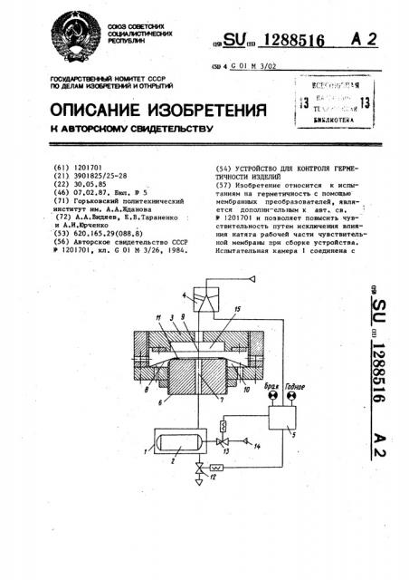 Устройство для контроля герметичности изделий (патент 1288516)