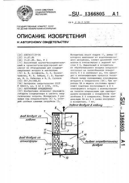 Автономный кондиционер (патент 1366805)