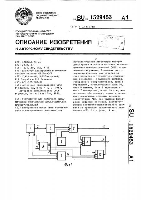 Устройство для измерения динамической погрешности аналого- цифровых преобразователей (патент 1529453)