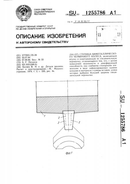 Ступица биметаллического червячного колеса (патент 1255786)