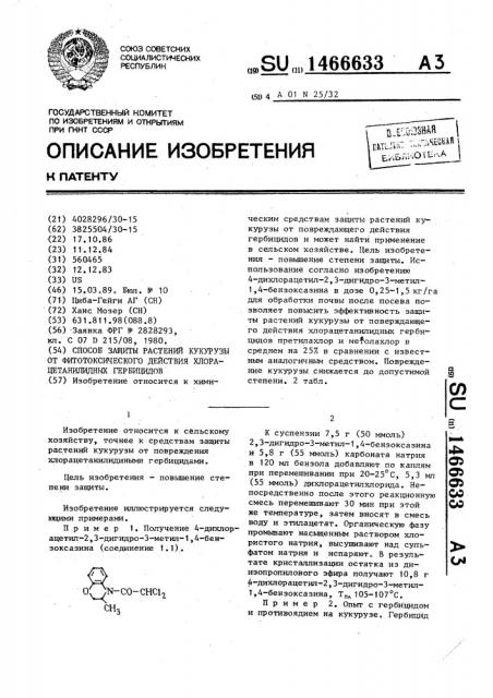 Способ защиты растений кукурузы от фитотоксического действия хлорацетанилидных гербицидов (патент 1466633)