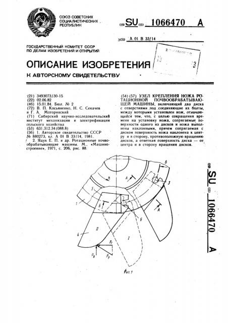 Узел крепления ножа ротационной почвообрабатывающей машины (патент 1066470)