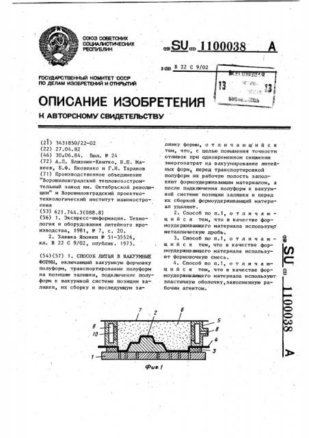 Способ литья в вакуумные формы (патент 1100038)