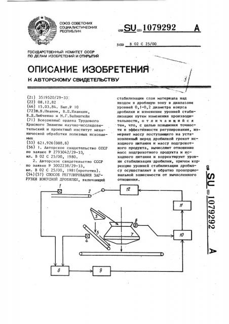Способ регулирования загрузки конусной дробилки (патент 1079292)