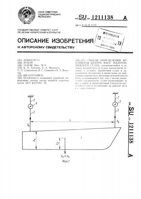 Способ определения аппликаты центра масс малотоннажного судна (патент 1211138)