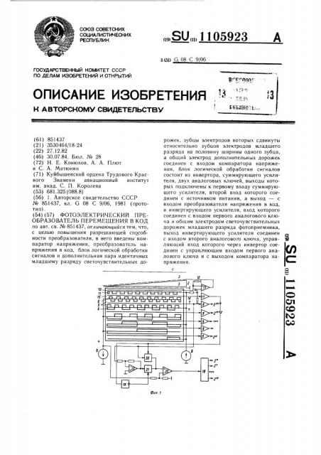 Фотоэлектрический преобразователь перемещения в код (патент 1105923)