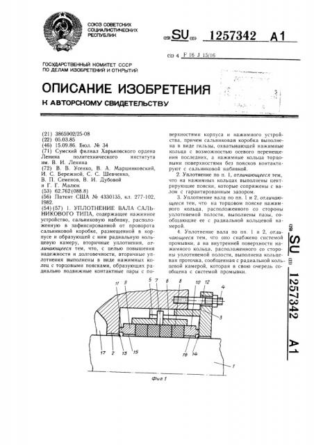 Уплотнение вала сальникового типа (патент 1257342)