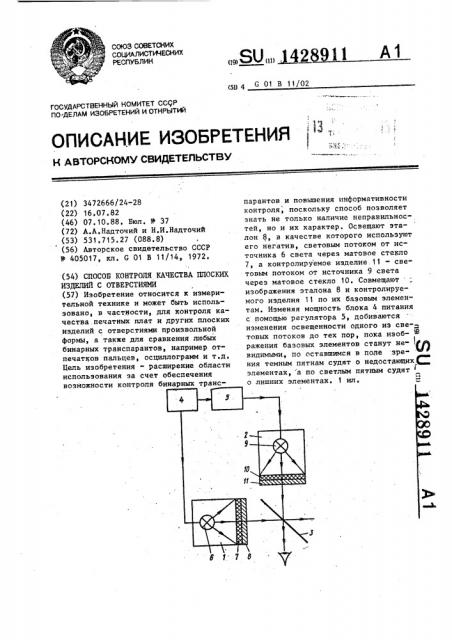 Способ контроля качества плоских изделий с отверстиями (патент 1428911)