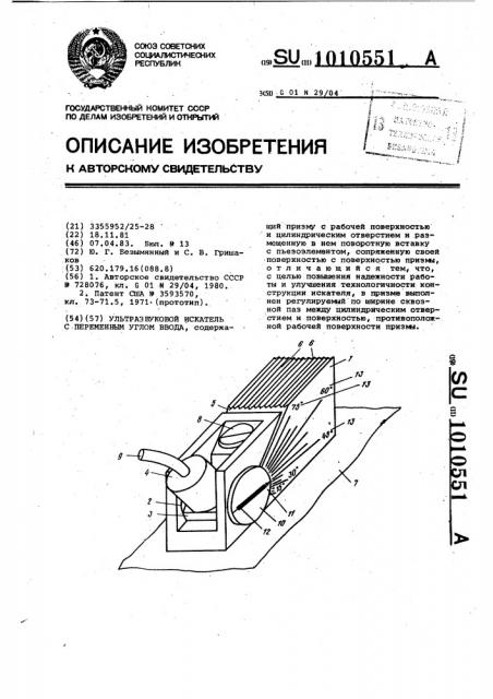 Ультразвуковой искатель с переменным углом ввода (патент 1010551)