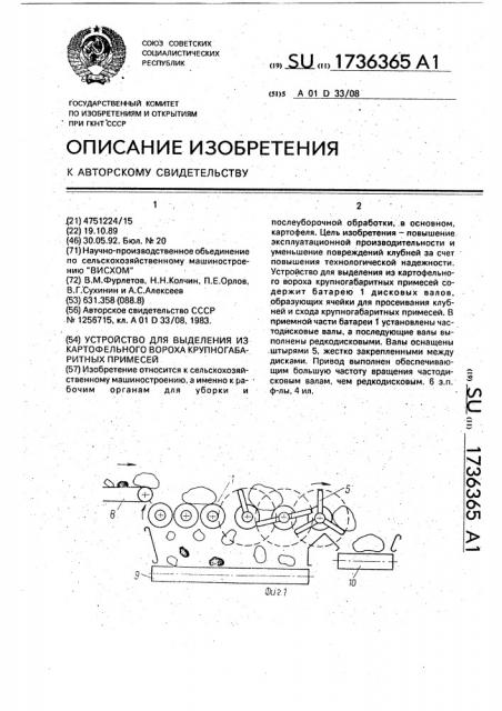 Устройство для выделения из картофельного вороха крупногабаритных примесей (патент 1736365)