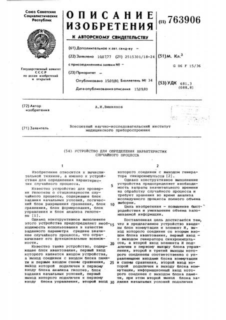 Устройство для определения характеристик случайного процесса (патент 763906)