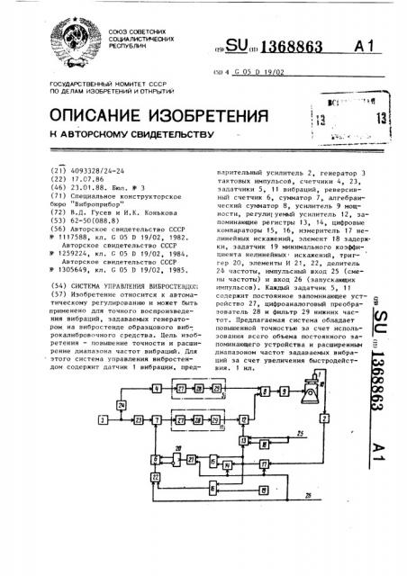 Система управления вибростендом (патент 1368863)