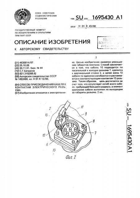Способ присоединения кабеля к контактам электрического разъема (патент 1695430)