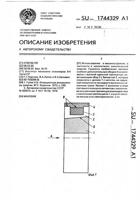 Маховик (патент 1744329)