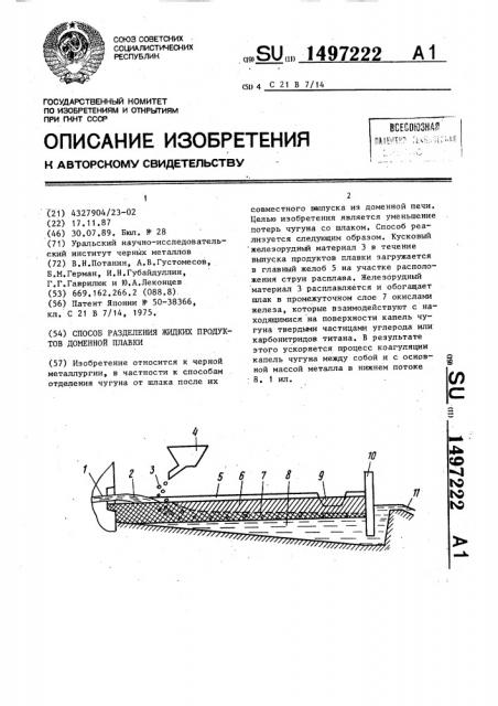 Способ разделения жидких продуктов доменной плавки (патент 1497222)