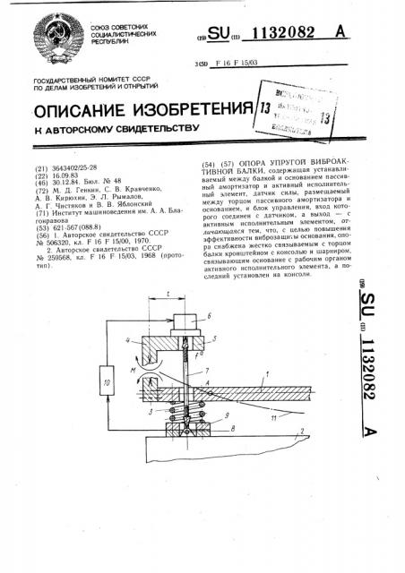 Опора упругой виброактивной балки (патент 1132082)