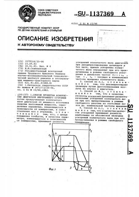 Способ проверки компрессии двигателя внутреннего сгорания (патент 1137369)