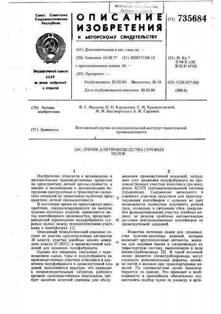 Линия для производства суровых чулок (патент 735684)