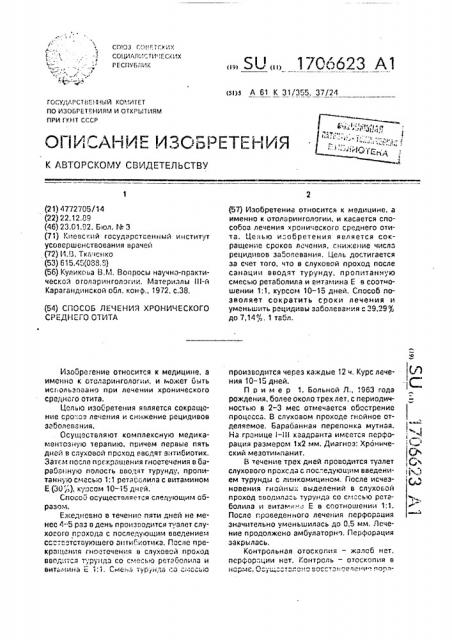 Способ лечения хронического среднего отита (патент 1706623)