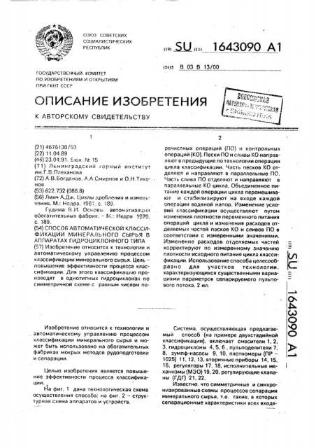 Способ автоматической классификации минерального сырья в аппаратах гидроциклонного типа (патент 1643090)