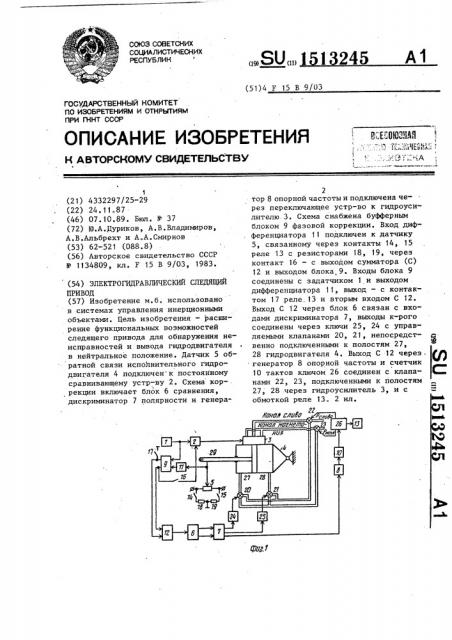 Электрогидравлический следящий привод (патент 1513245)