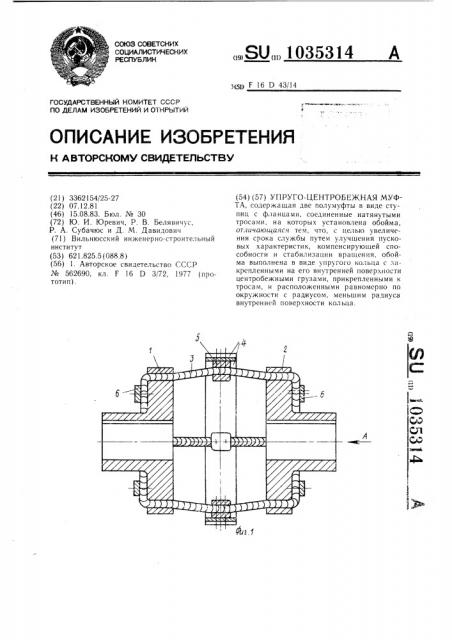 Упруго-центробежная муфта (патент 1035314)