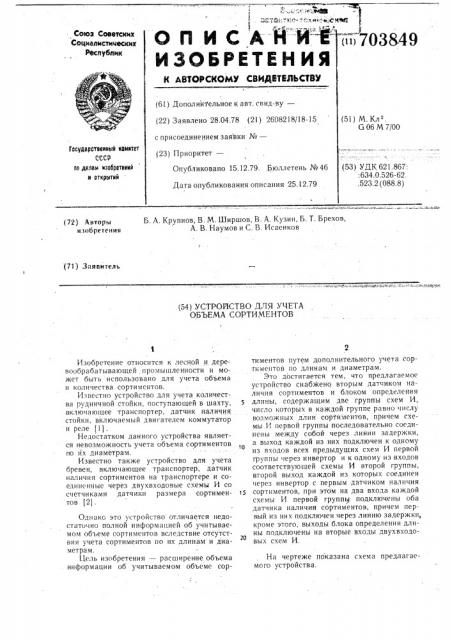 Устройство для учета объема сортиментов (патент 703849)