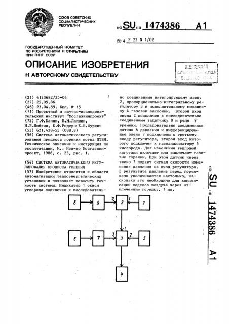 Система автоматического регулирования процесса горения (патент 1474386)