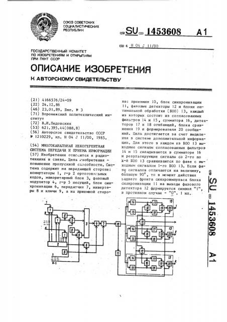 Многоканальная некогерентная система передачи и приема информации (патент 1453608)