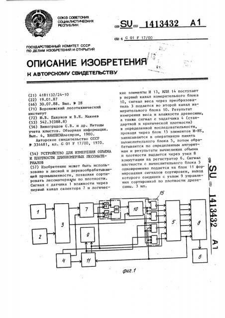 Устройство для измерения объема и плотности длинномерных лесоматериалов (патент 1413432)