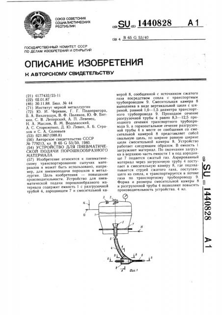 Устройство для пневматической подачи порошкообразного материала (патент 1440828)