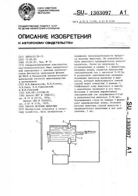 Способ мечения животных (патент 1303097)