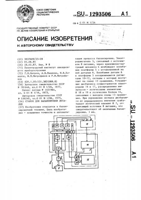 Станок для балансировки деталей (патент 1293506)