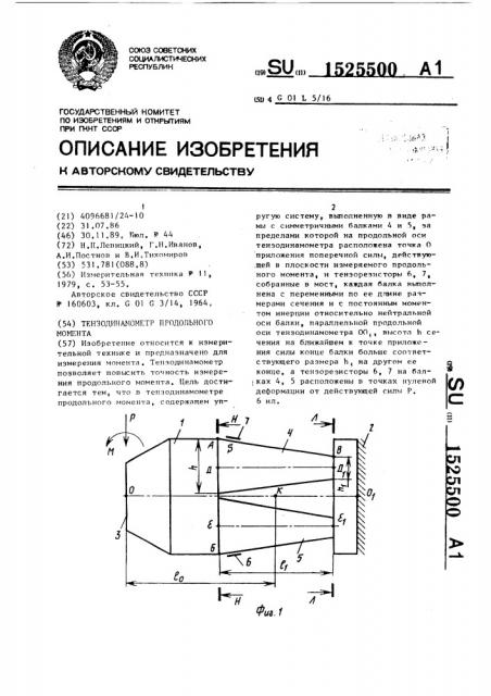 Тензодинамометр продольного момента (патент 1525500)