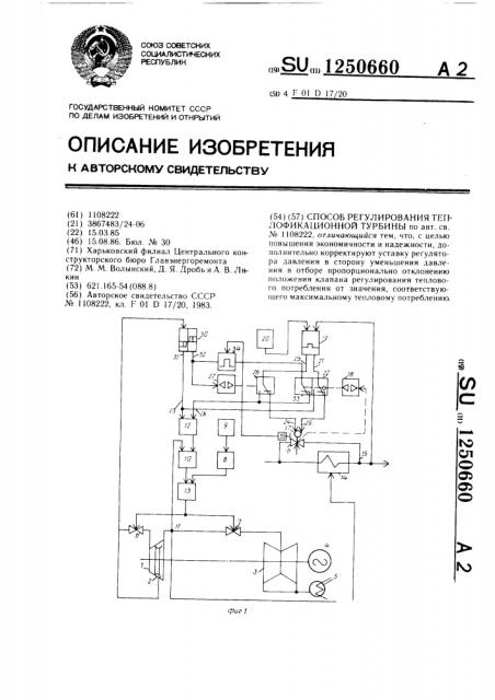 Способ регулирования теплофикационной турбины (патент 1250660)