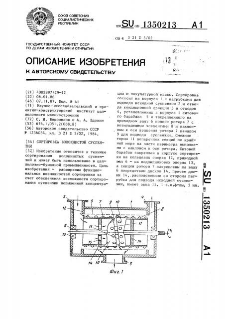 Сортировка волокнистой суспензии (патент 1350213)