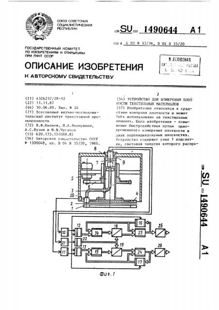 Устройство для измерения плотности текстильных материалов (патент 1490644)