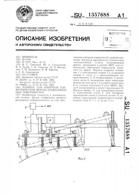 Машина для контроля геометрической формы криволинейных поверхностей (патент 1357688)