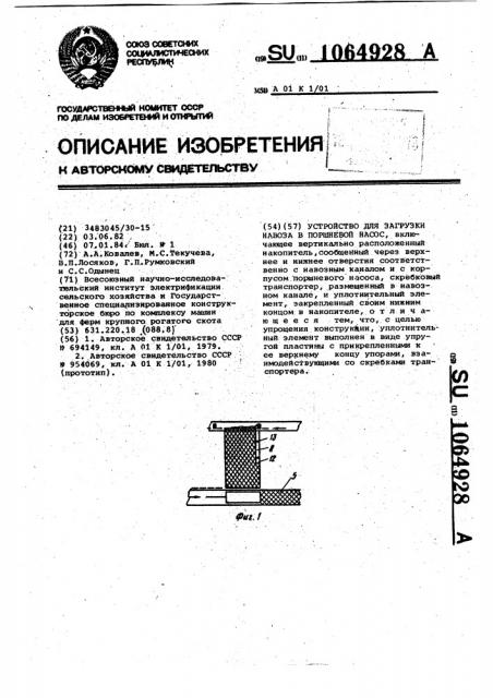 Устройство для загрузки навоза в поршневой насос (патент 1064928)