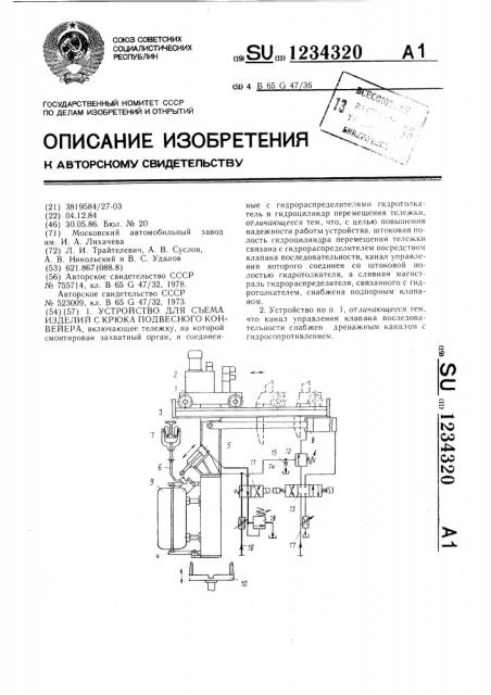 Устройство для съема изделий с крюка подвесного конвейера (патент 1234320)