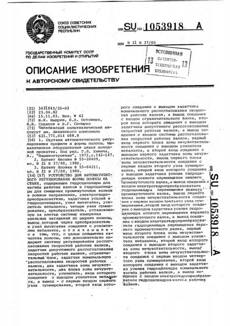 Устройство для автоматического регулирования формы полосы на стане (патент 1053918)